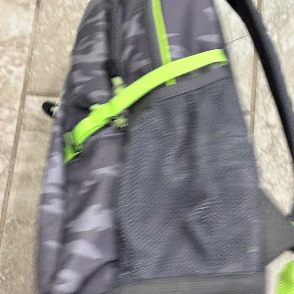 High Sierra Grey Camo Backpack Lime Green Suspension Strap School Hiking Bag